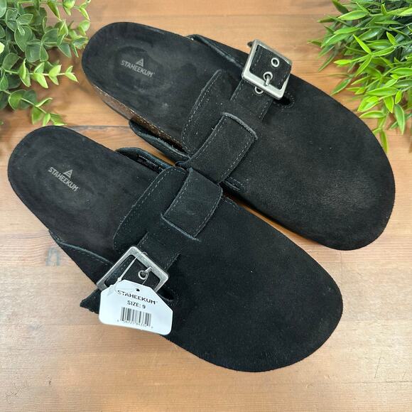 Staheekum Women's Crescent Slip On Black Suede Buckle Clogs Size 9 - Picture 1 of 7